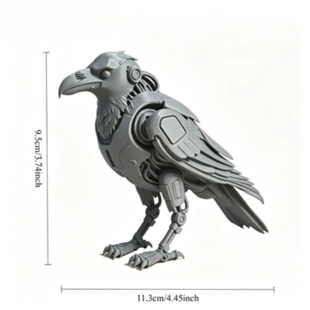 3D Printed Cyberpunk Mechanical Raven Statue Tech Robot Crow Bird Figurine Sci-Fi Desktop Collectible Punk Industrial Decor Gift Oasis Select Grey