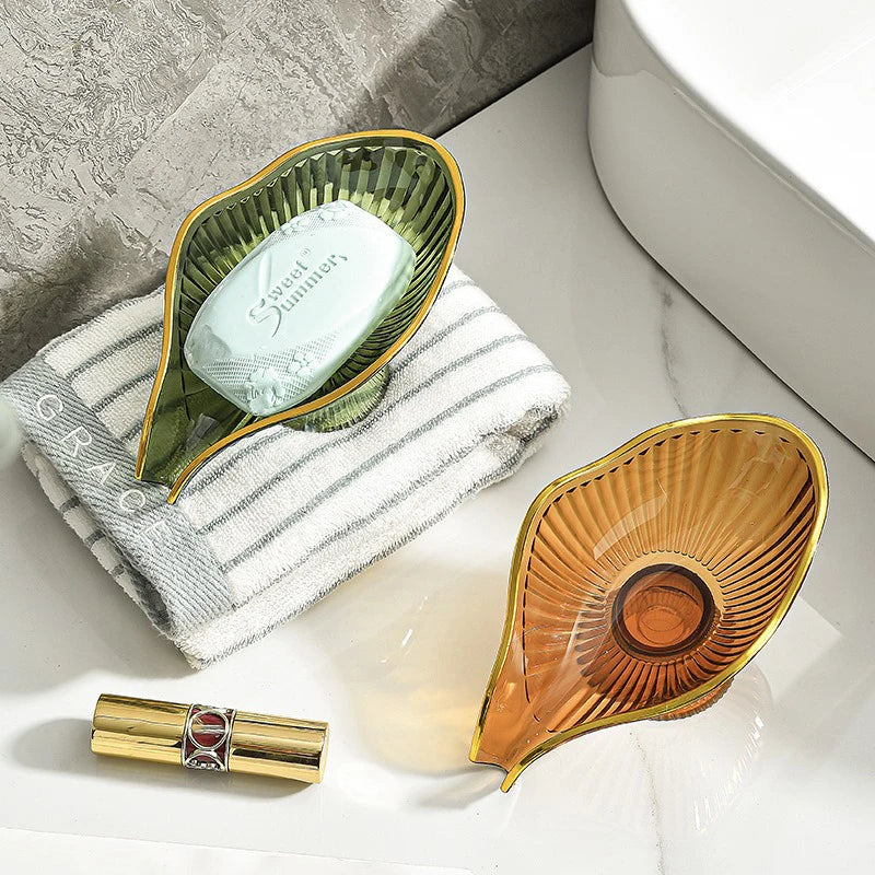 Drain Plate Tray Creative Soap Holder Soap Box Bathroom Gadgets Non-slip Laundry Soap Dish Storage Soap Case Leaf Shape Oasis Select