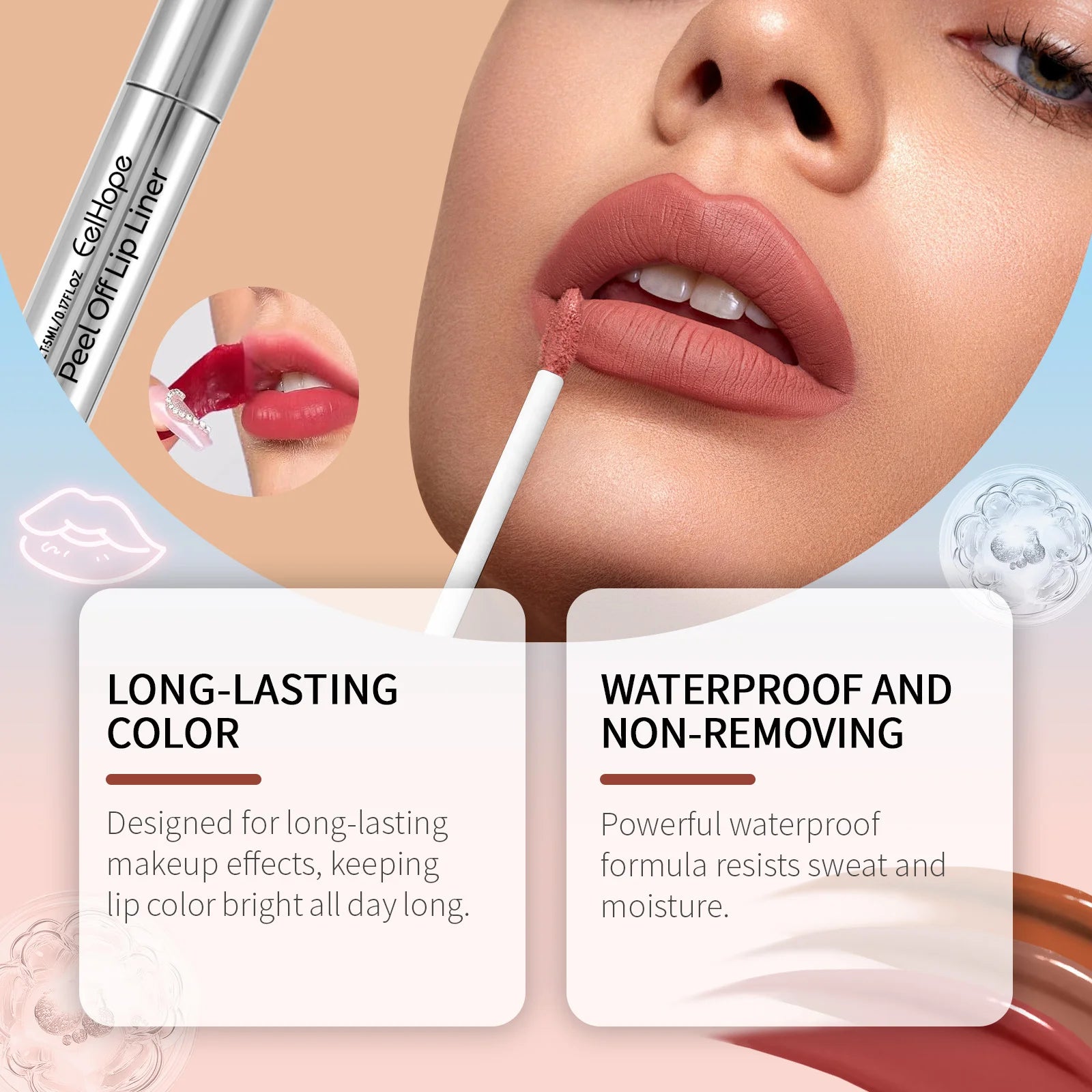 Eelhope Peel-Off Lip Liner – Waterproof Matte Tint Lip Stain Peel-Off Lip Liner Oasis Select