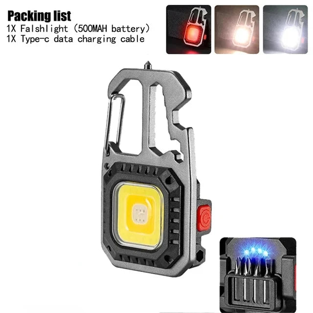 KDULIT LED Portable Keychain Flashlight Outdoor COB Work Light Emergency Lighting with Window Hammer Bottle Opener Lamp Camping Oasis Select Package A