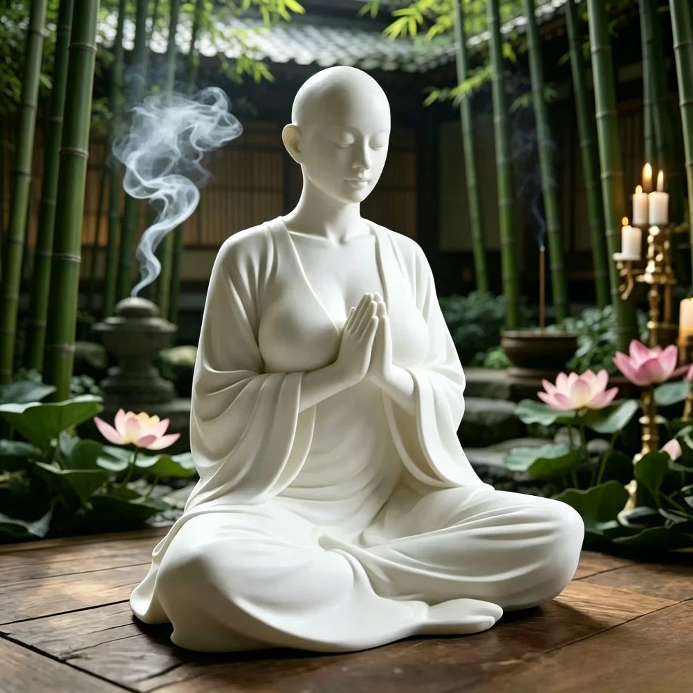 White Zen Meditation Sculpture Minimalist Figurine Spiritual Art Decor Ideal Ornament & Gift for Yoga Room Bedroom Living Room Oasis Select