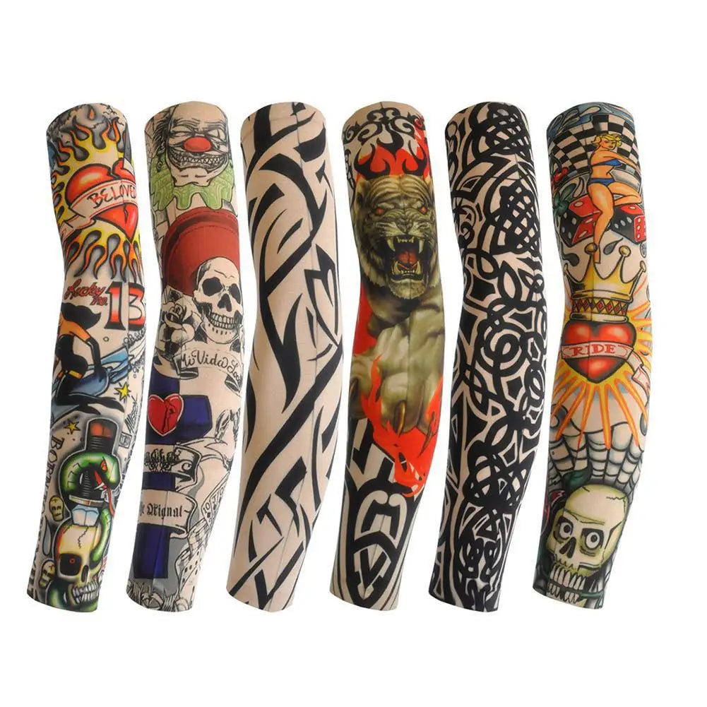 Summer Ice Silk Tattoo Sleeves Arts Temporary Fake Slip On Tattoo Arm Sleeves Sports Sunscreen Sleeves Cycling Driving Fishing Oasis Select style-1