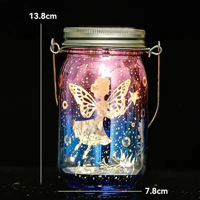 Seven-color Solar Ladybug Garden Lamp, Carved Mason Cup, Outdoor Decorative Lamp, Portable Night Light Oasis Select Colored Angel Circle