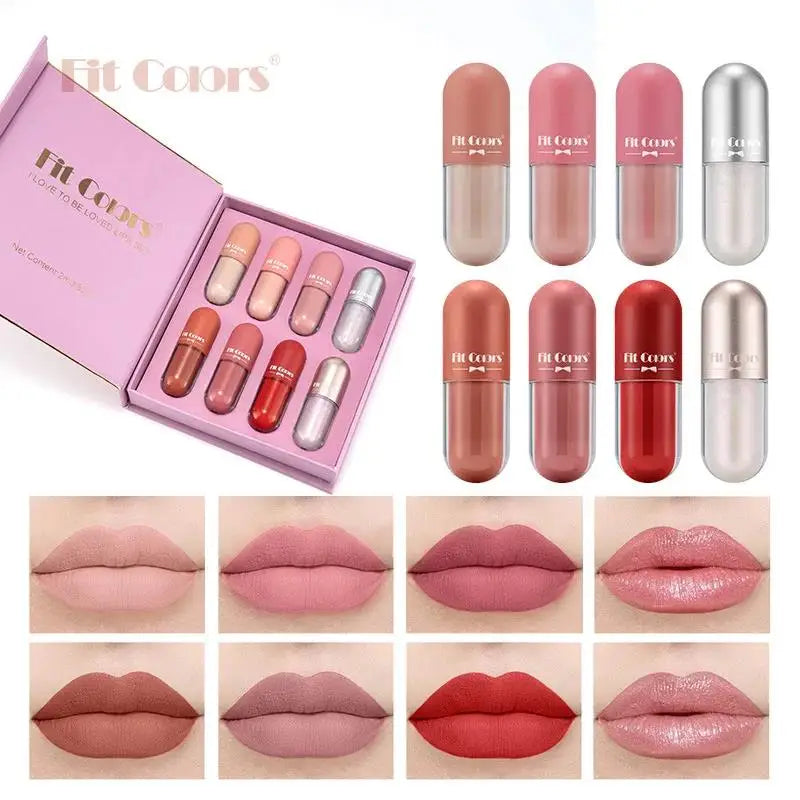 8pcs Velvet Finish Lip Gloss Set Long Lasting Liquid Lipstick Non Stick Easy Apply Mist Lipsticks Gift Beauty Makeup Oasis Select