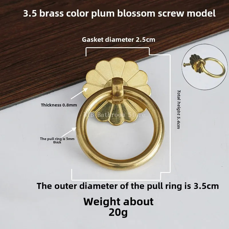 Antique Style Pure Brass Ring Pull for Cupboard Cabinet Drawer Rings Pulls Knob with Screws Vintage Furniture Hardware Oasis Select 3.5cm 1