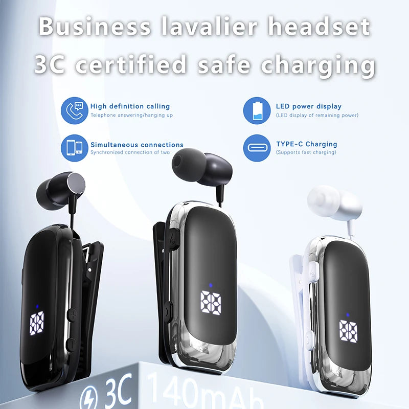 K88 Lavalier Business Bluetooth 5.4 Headphone Talk/Music Time 20 Hours, LED Digital Display,Noice Cancelling Wireless Earphones Oasis Select