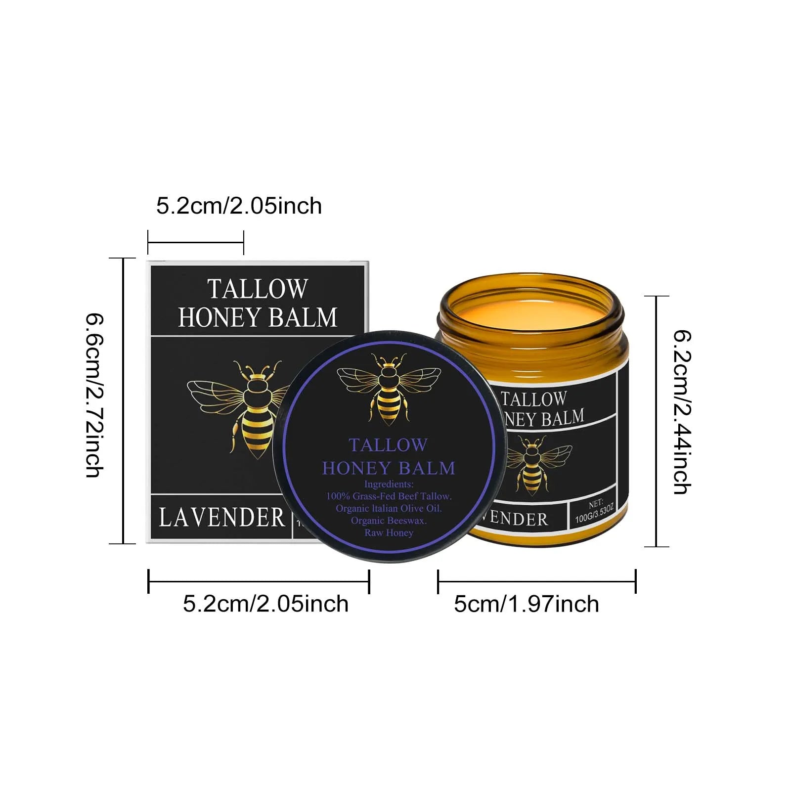Beef Tallow Honey Cream Moisturizing Firming Soft Smoothing Skin Soothing Reduce Redness Hydrating Nourishing Tallow Honey Balm Oasis Select 100g Boxed