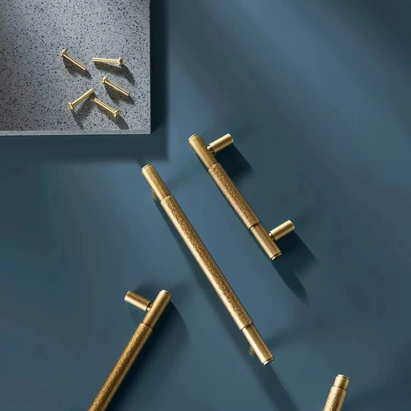 Solid Brass Furniture Handmade Hammer Patterned Wardrobe Door Vintage Light Luxury Cabinet Door Drawer Hardware Handle Oasis Select