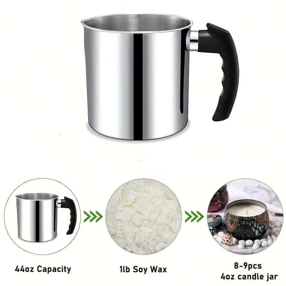 44 Oz Capacity Candle Making Pouring Pot Heat-Resistant Handle DIY Double Boiler Wax Melting Pot Stainless Steel Oasis Select