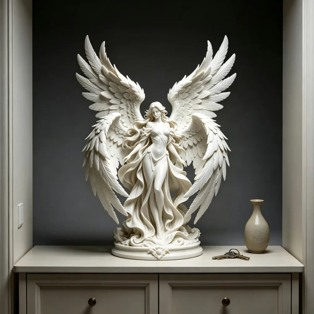 Quadruple Wing Holy Angel Sculpture Neoclassical Goddess Figurine Elegant European Art Statue Tabletop Decor Religious Present Oasis Select