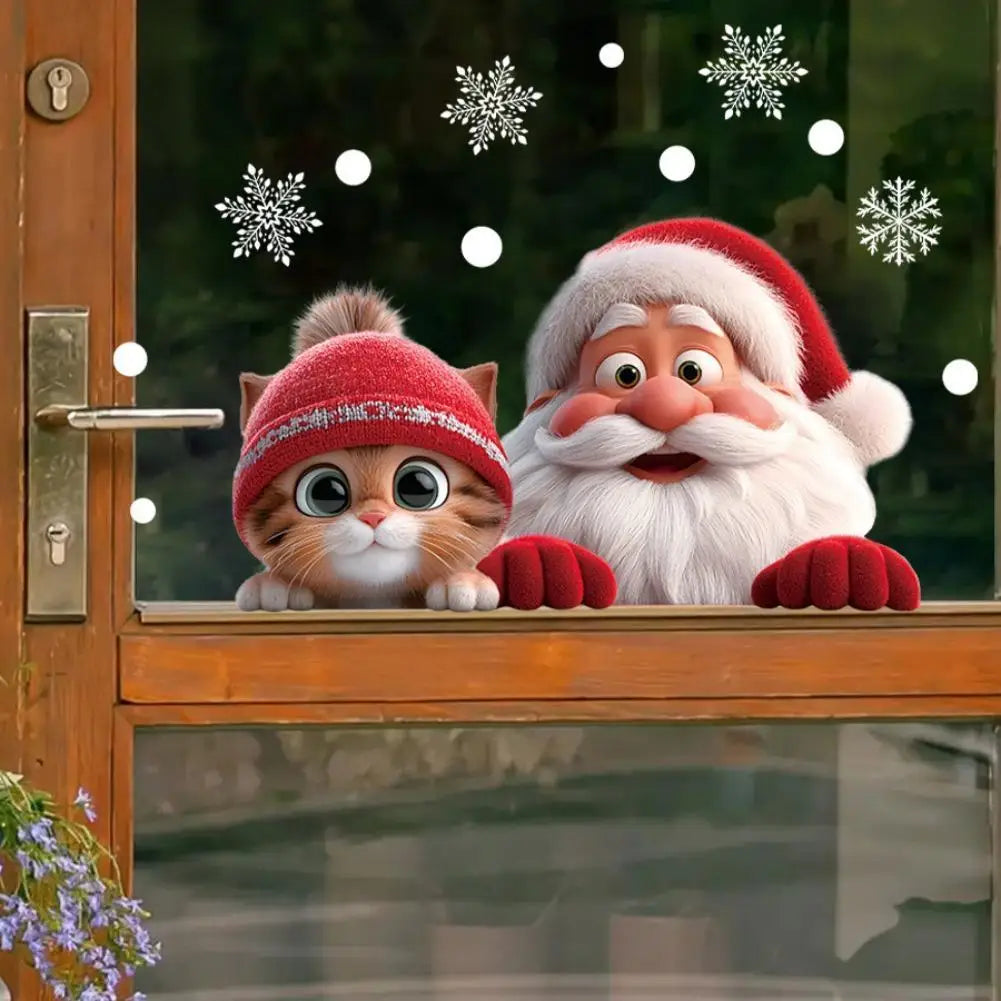 Christmas Window Decals – Santa, Cat & Snowflake Stickers | 2-Pack Holiday Window Decals Oasis Select