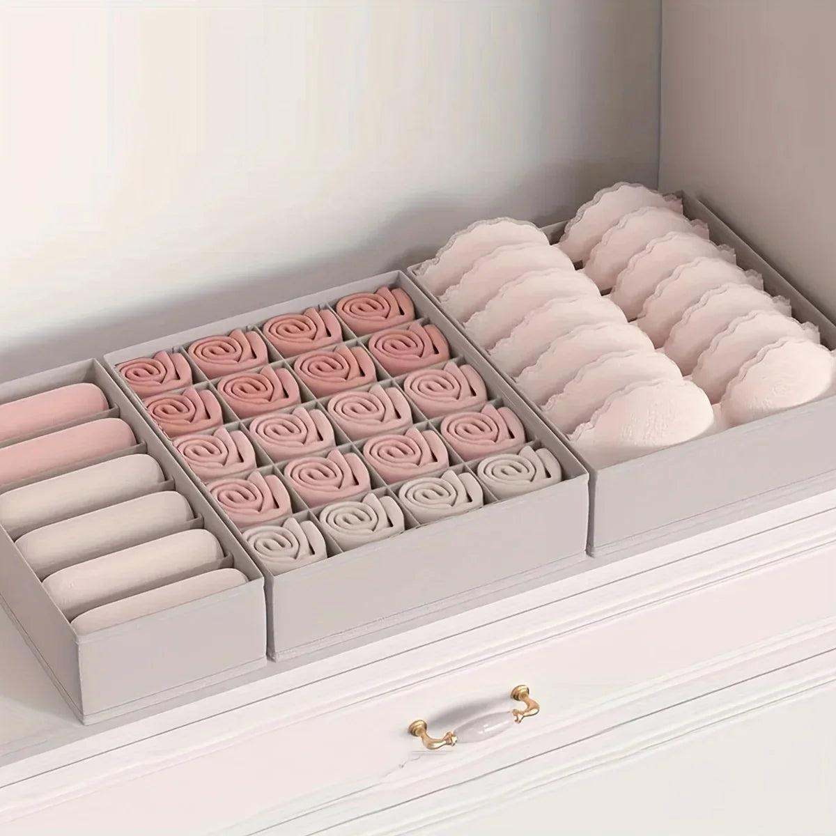 3pcs Space Saving Underwear Organizer, Multi-Compartment Drawer Storage Box for Bras/Panties/Socks, Bedroom Closet Organizer Oasis Select