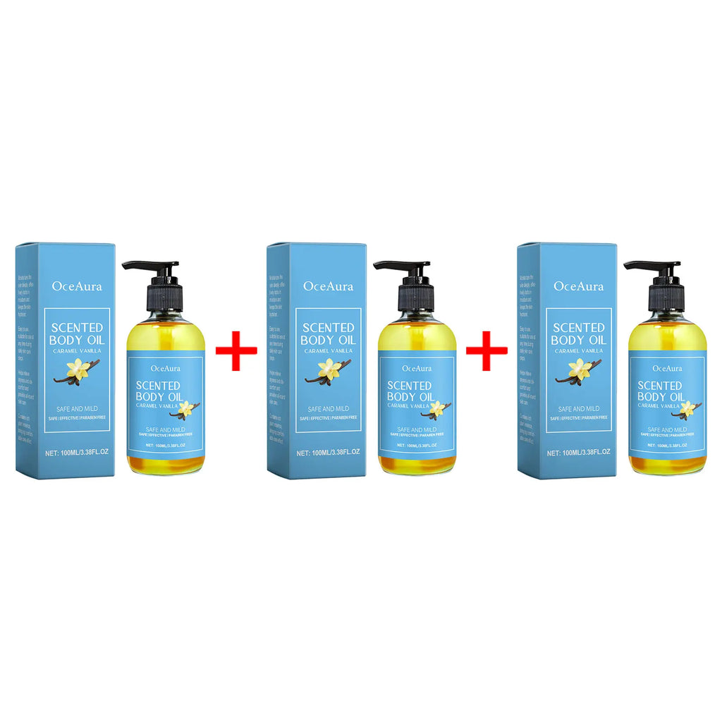 OceAura Caramel Vanilla Body Oil – Deep Moisturizing Skin Oil Body Massage Oil Oasis Select 300ml boxed