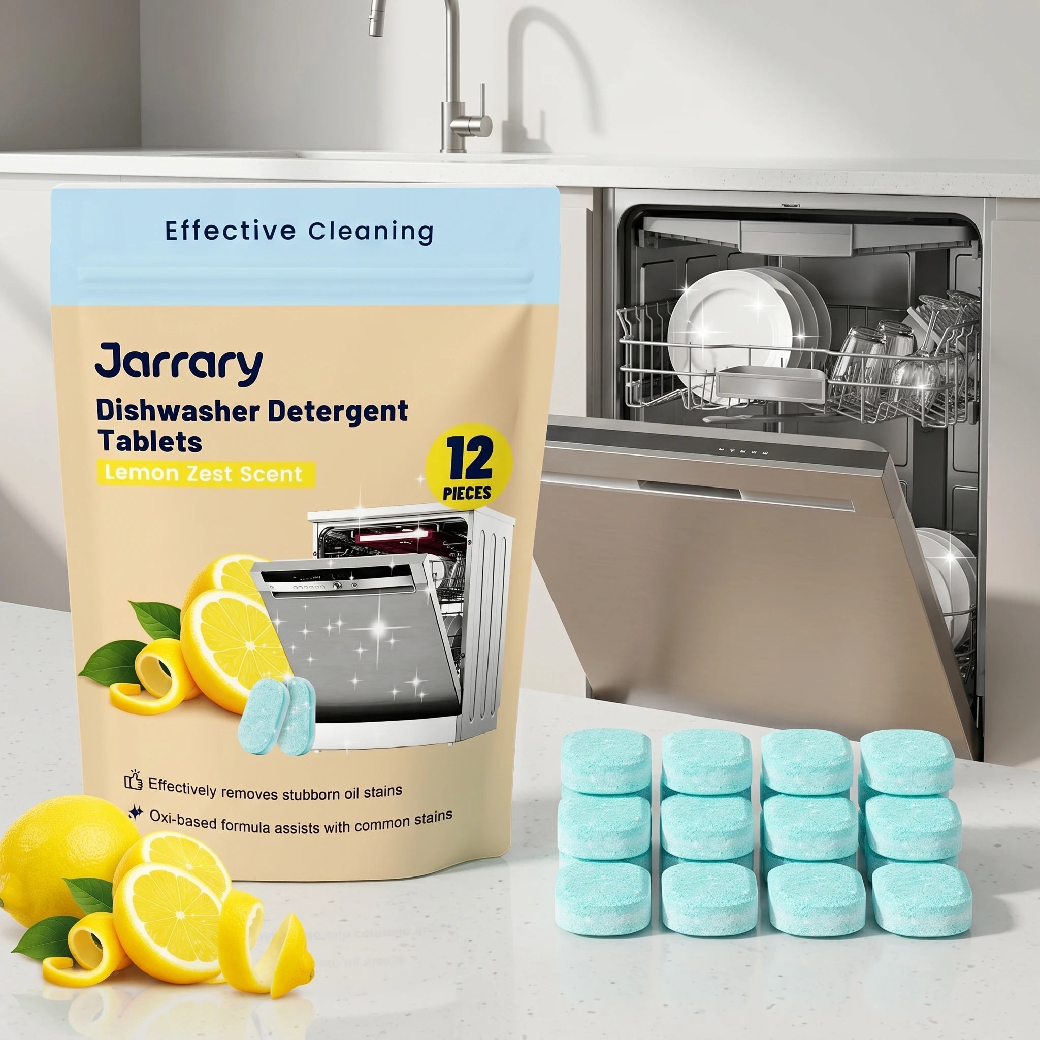 Dishwasher Cleaner Tablets Deep Cleaning & Odor Remove Grease Residue and Grime for Fresher Cleaner Machine Restore Shine Oasis Select