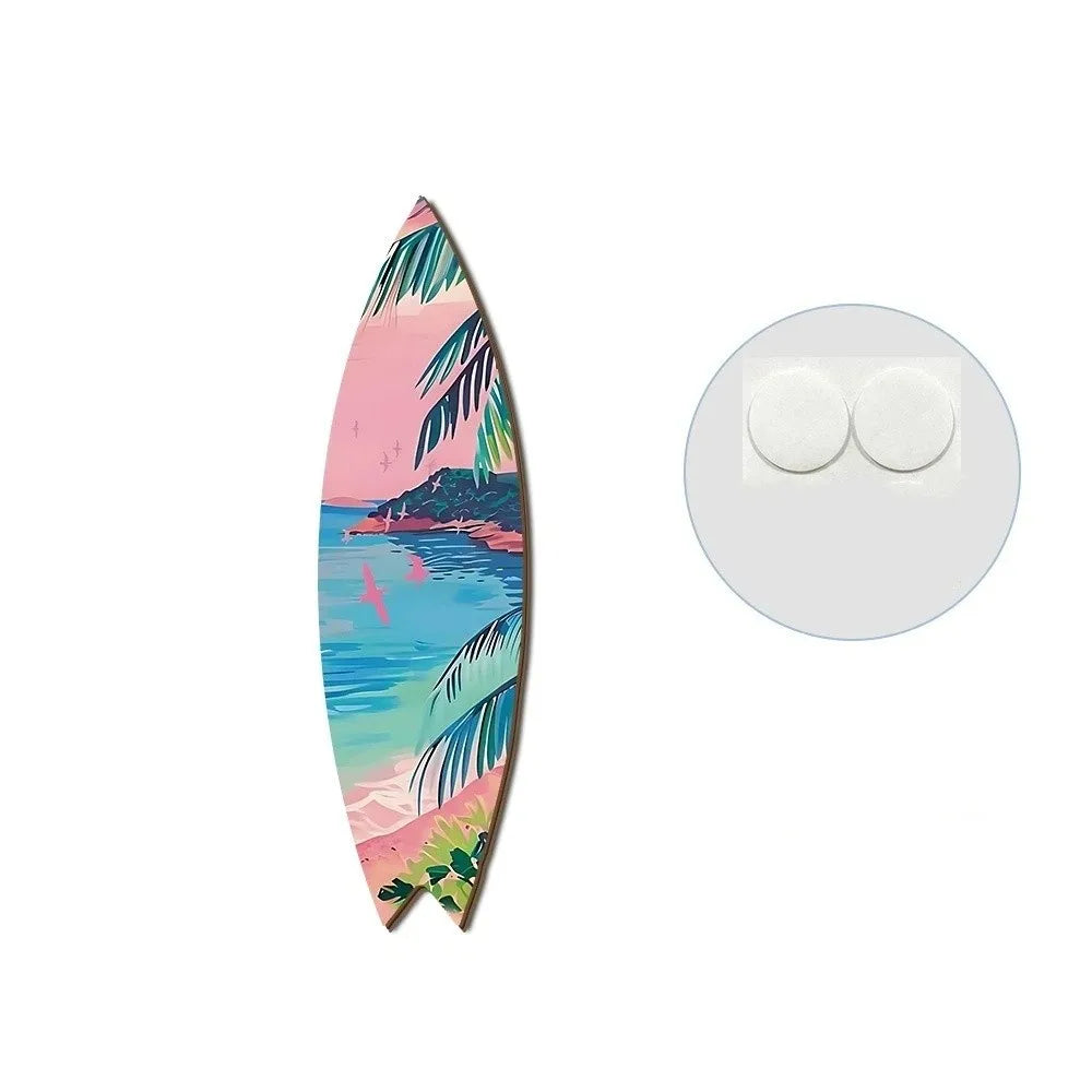 Summer Beach Themed Surfboard Wall Hanging Colorful Handcrafted Wooden Surfboard Sign Retro Surfboard Ornaments Outdoor Wall Art Oasis Select Style C