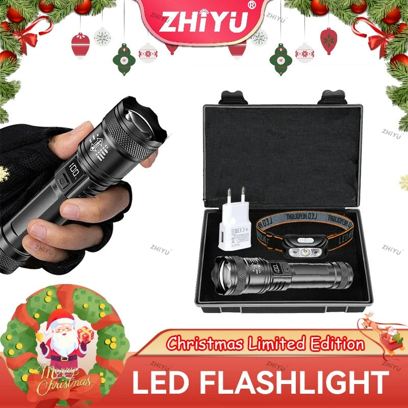 High Power LED Flashlight Powerful USB C Rechargeable Flashlight Outdoor Camping Hiking Torch Christmas and New Year Gifts Light Oasis Select