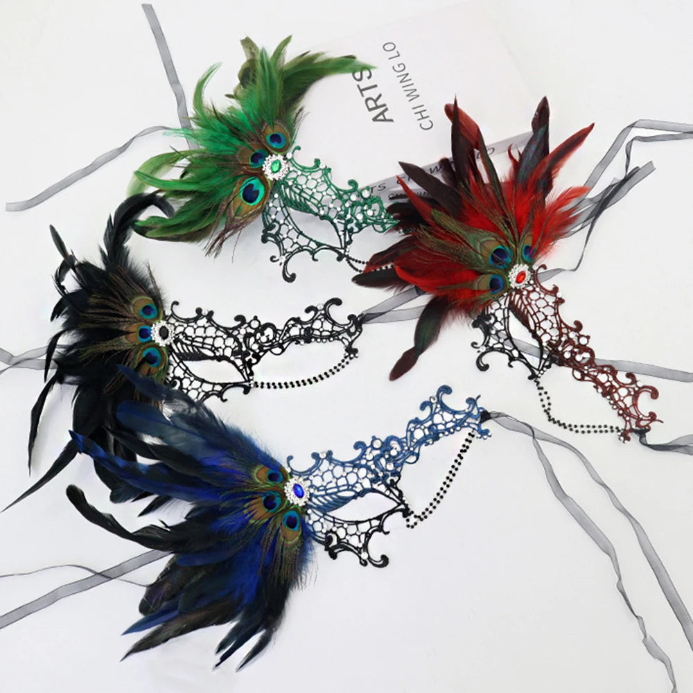 Feathers Design Half-Face Lace Mask Seductive Style Masquerade Feather Mask Fancy Prom Cosplay Masquerade Mask Oasis Select