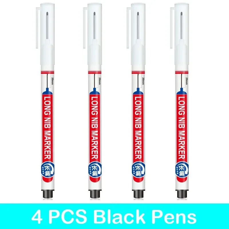 4PCS 20mm Deep Hole Long Nib Multi-Purpose Head Markers for Metal Perforating Pen Woodworking Decoration Art Supplies Oasis Select 4 PCS Black Pens
