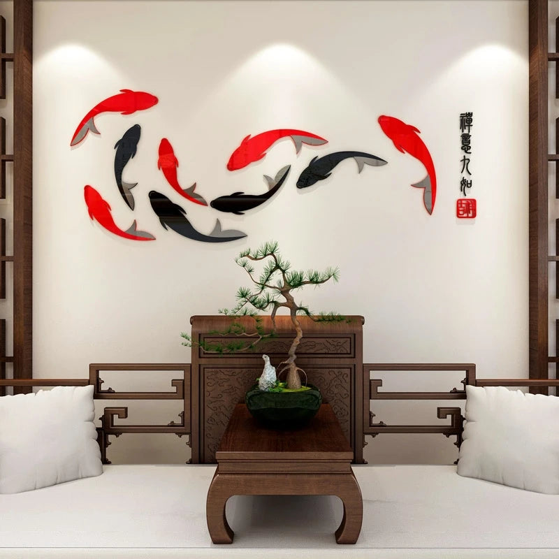 3d three-dimensional acrylic wall stickers living room TV background wall decoration layout 9 fish self-adhesive wall stickers Oasis Select