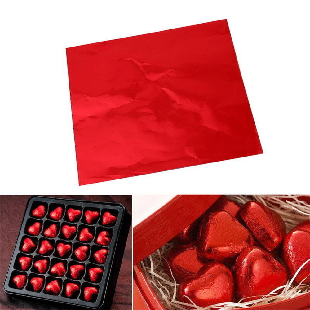 100Pcs 8x8CM DIY Food Aluminum Foils Wrapping Paper Sheets Packaging For Chocolate Candy Wedding Party Birthday Gift Decoration Oasis Select