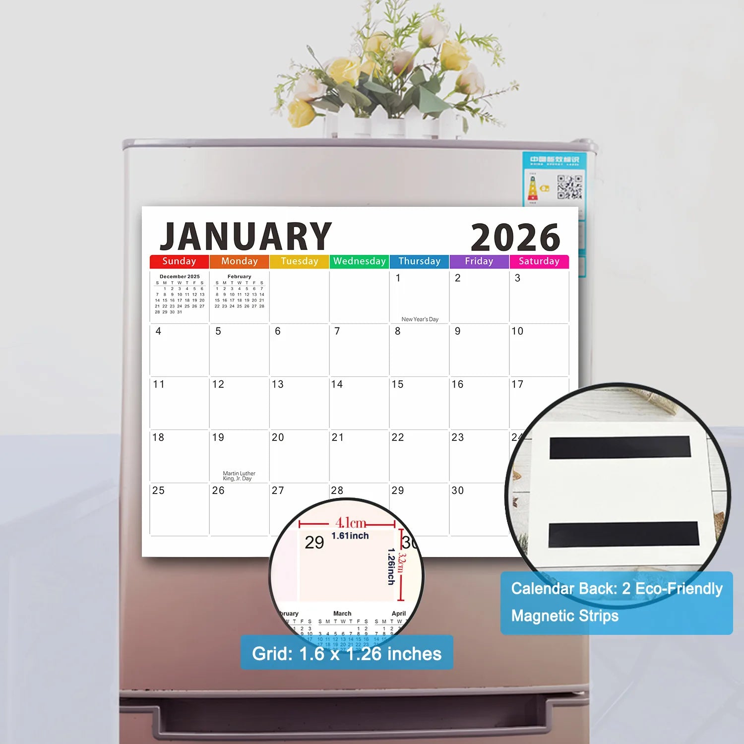 18-month magnetic calendar, January 2026 to June 2027 refrigerator calendar, tear-off 8" x 10" calendar Oasis Select