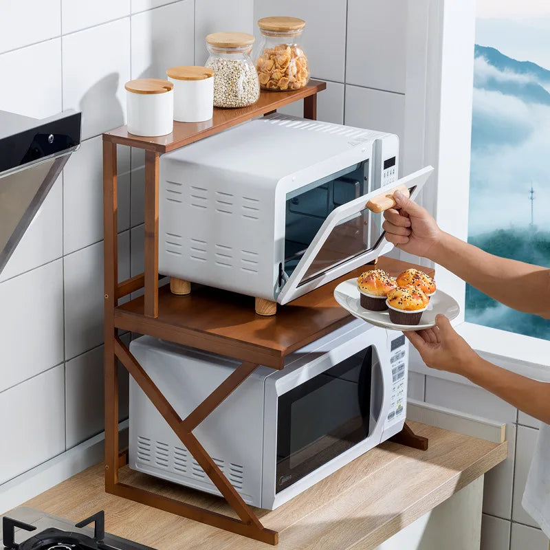 Kitchen Storage Rack Nanzhu Microwave Rack Household Countertop Oven Rack Seasoning Rack Solid Wood Oasis Select