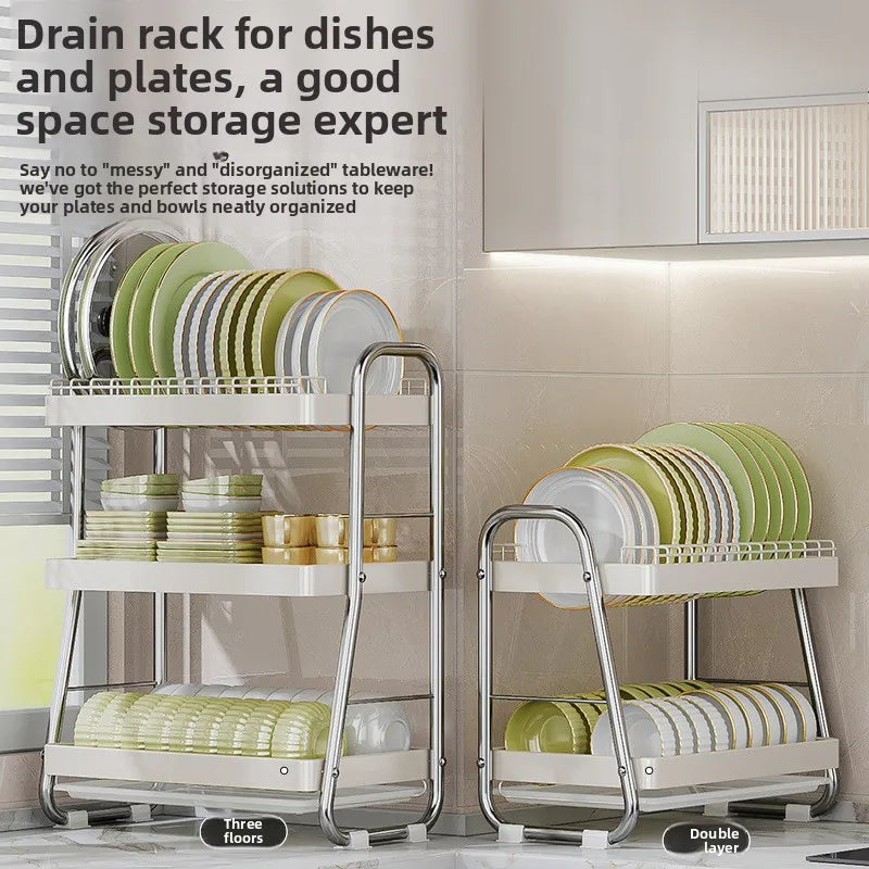 Kitchen Bowl Rack Drain Rack Stainless Steel Tableware Plate Storage Shelf Milk White Household Multifunctional Countertop Oasis Select