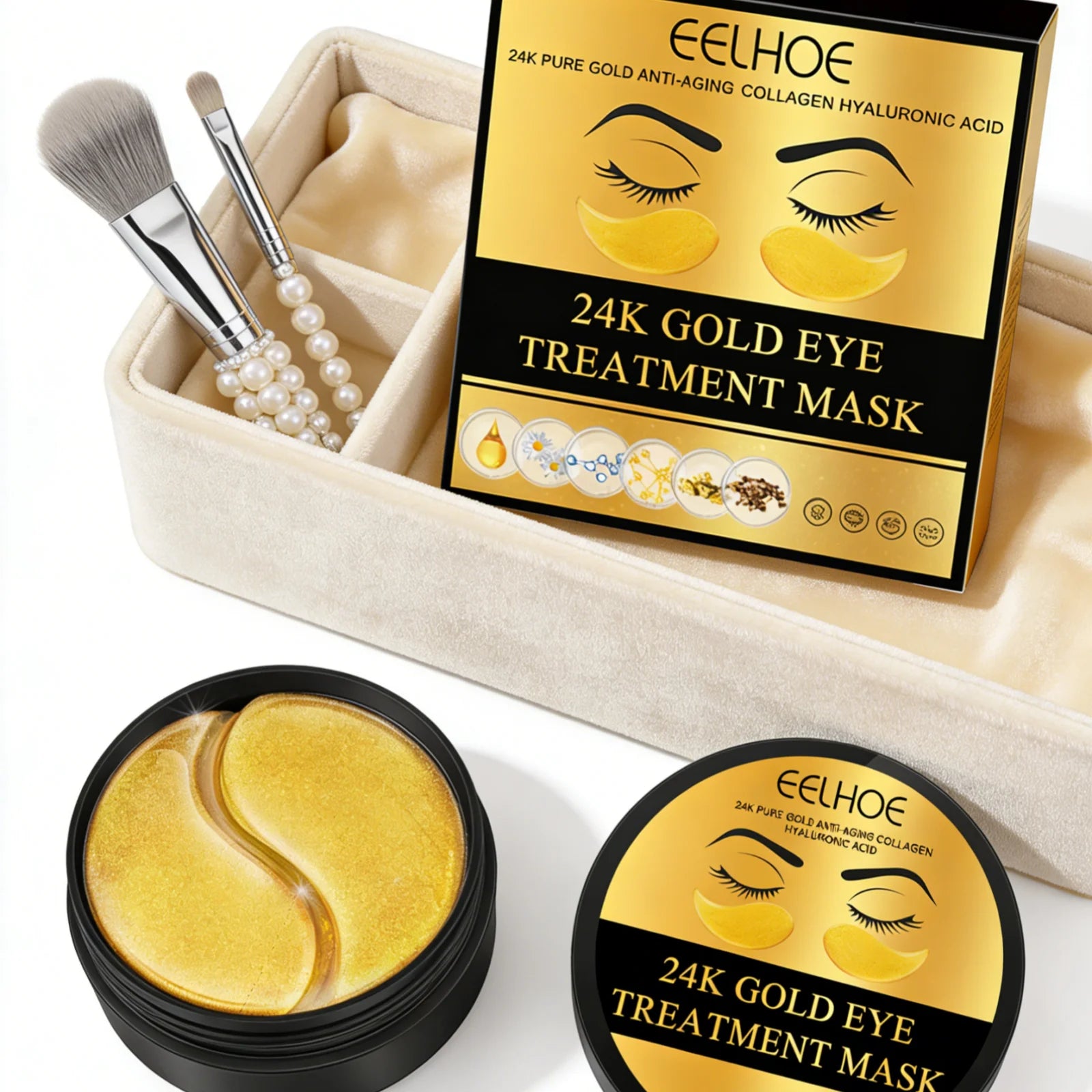 EELHOE 24k Gold Eye Treatment Mask Collagen Hyaluronic Acid Anti Wrinkle Reduce Dark Circles Daily Skin Care Under Eye Patches Oasis Select