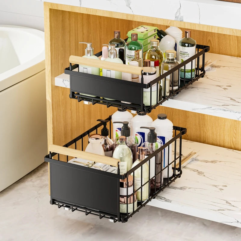 Kitchen Lower Sink Shelf Drawer Pull Basket Snack Storage Basket Striped Foldable Cabinet Pull-up Shelf Oasis Select