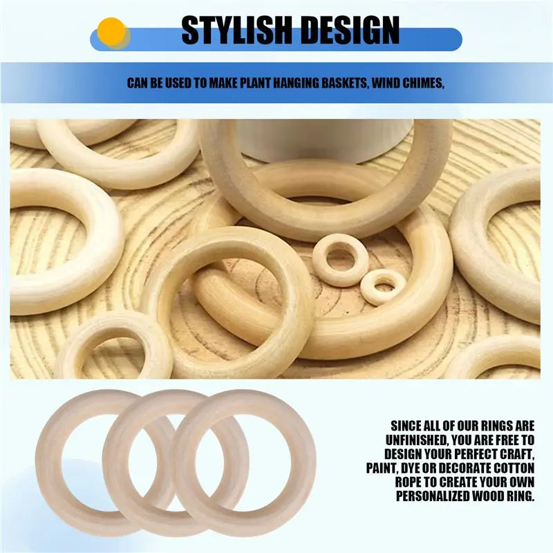 LIKE WISH 100PCS Natural Wood Rings For Crafts 55Mm Lace Rings Solid Wood Rings For DIY Crafts, Connectors Jewelry Making Oasis Select