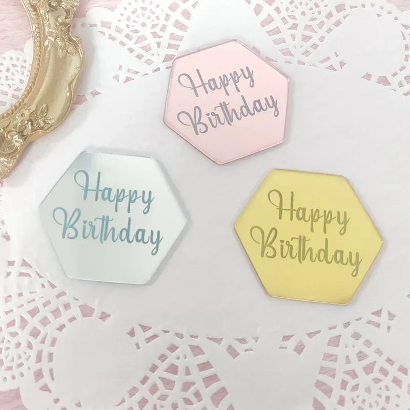 10pcs Happy Birthday Cupcake Toppers Gold Acrylic Circle Dessert Cake DIY Decorations Insert Card Kids Birthday Party Decoration Oasis Select