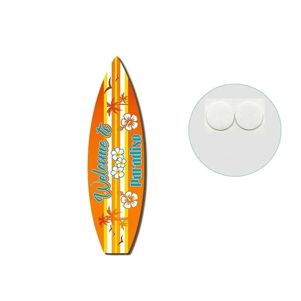 Summer Beach Themed Surfboard Wall Hanging Colorful Handcrafted Wooden Surfboard Sign Retro Surfboard Ornaments Outdoor Wall Art Oasis Select Style E
