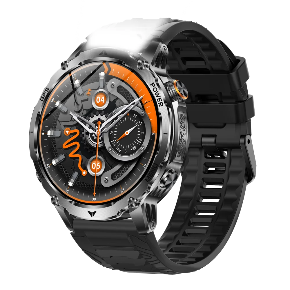 Outdoor Smart Watch Men Lady Flashlight Heart Rate BT Call Sports Bracelets Health Smartwatch Waterproof Compass GPS SOS 1100mAh Oasis Select BOBKS