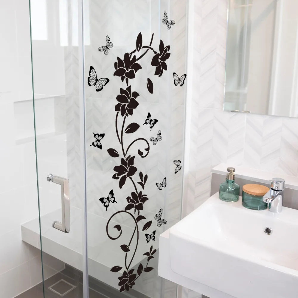 Black Flower Vine Butterfly Wall Sticker Removable Background Bedroom Room Decoration Aesthetic Self Adhesive Art Decor Oasis Select