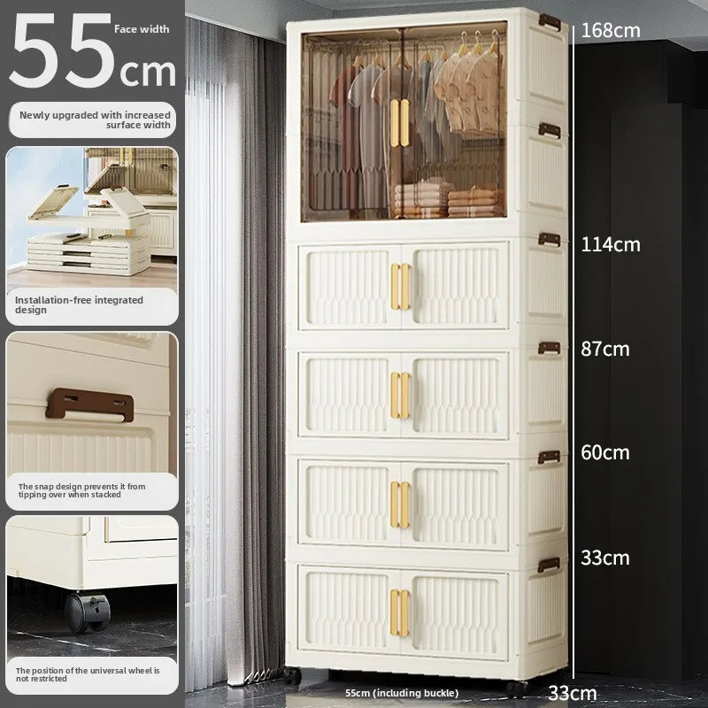 55-85 Children's simple wardrobe, clothes storage cabinet, multi-layer installation-free household snack locker, foldable Oasis Select 55CM H