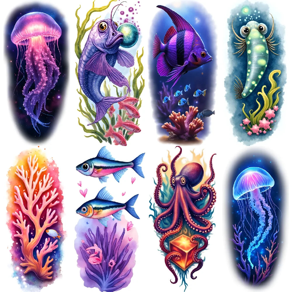 12-Piece Waterproof Temporary Tattoo Stickers – Ocean Design Set