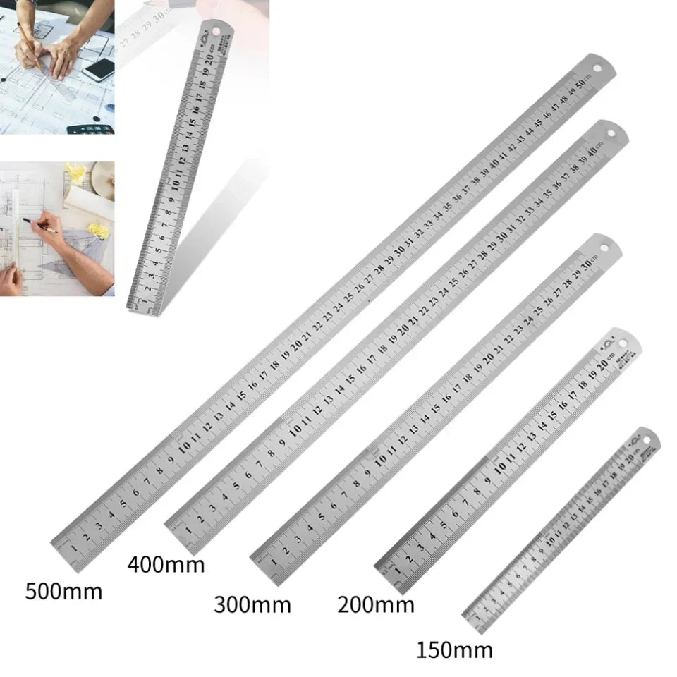 150mm-500mm Metal Scale Stainless Steel Straight Ruler Measuring Stationery Drafting Accessory Hand Tool School Office Supplies Oasis Select
