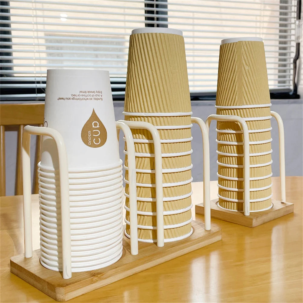 Disposable Cup Storage Holder Wooden Water Cups Dispenser Rack Shelf with Longer Stick Tableware Organizer for Restaurants Bar Oasis Select