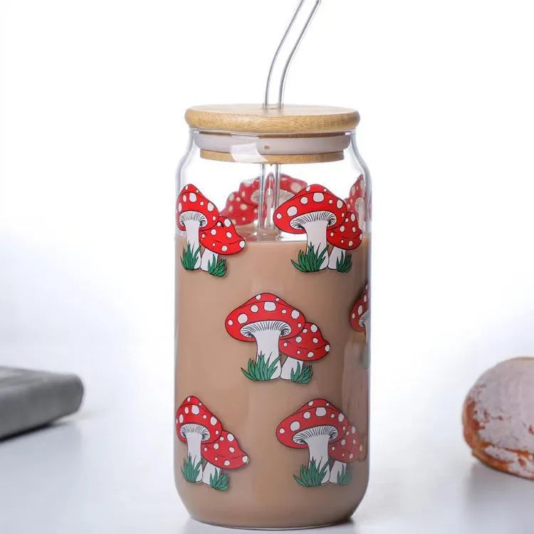 Halloween Drinking Cup with Lid and Straw 18.7oz/550ml Canned Glass Cup Cute Kawaii Coffee Cup Juice Water Cup Milk Oasis Select C 501-600ml