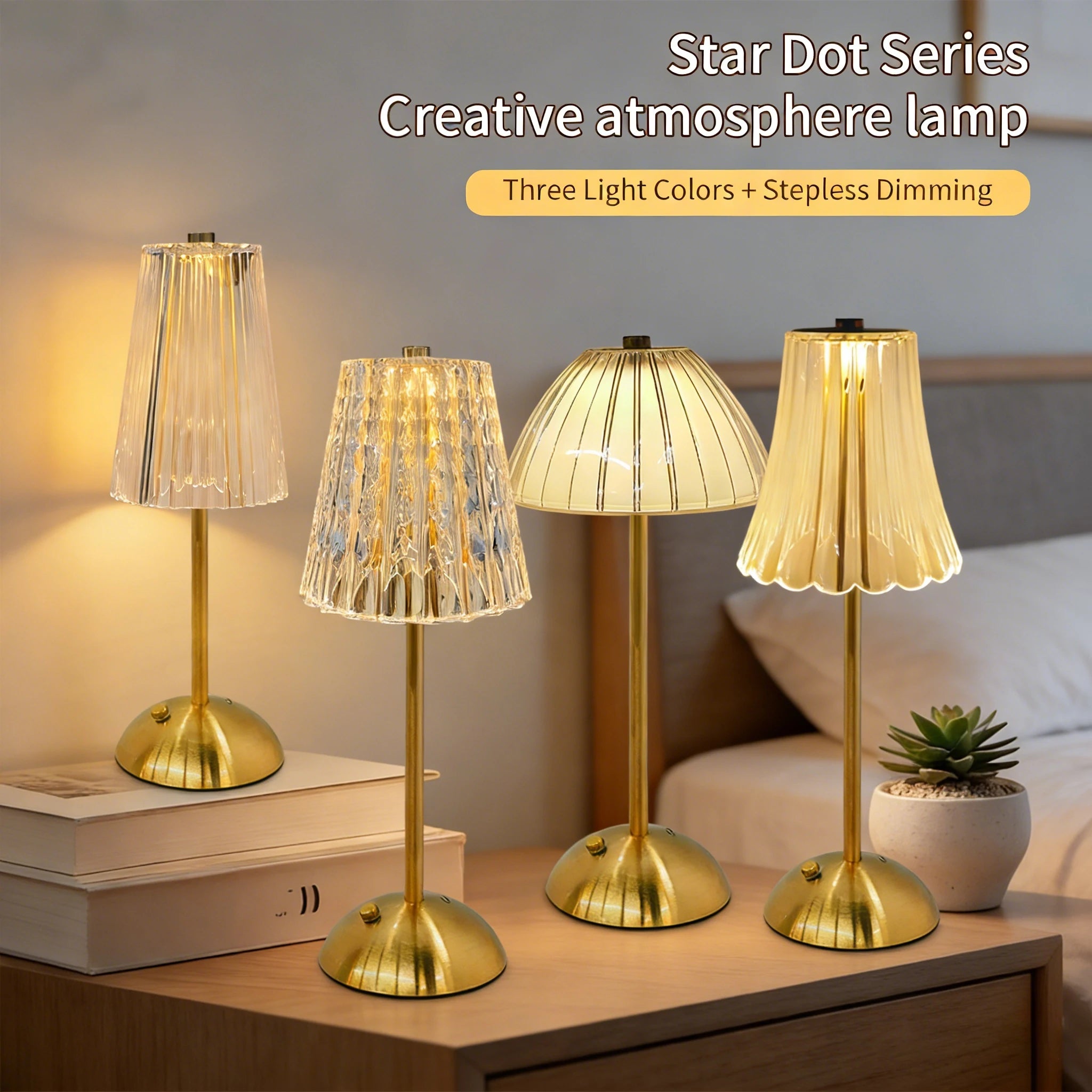 Rechargeable Crystal LED Table Lamp Touch Sensor Desk Light 3 Color Dimmable For Bedroom Bar Hotel Atmosphere Room Decor Lightin Oasis Select