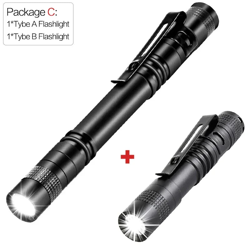 Mini Portable Flashlight Pocket Bright High Power Handheld Pen Light led Torch for Camping Fishing Outdoor Emergency Home Use Oasis Select Short and Long