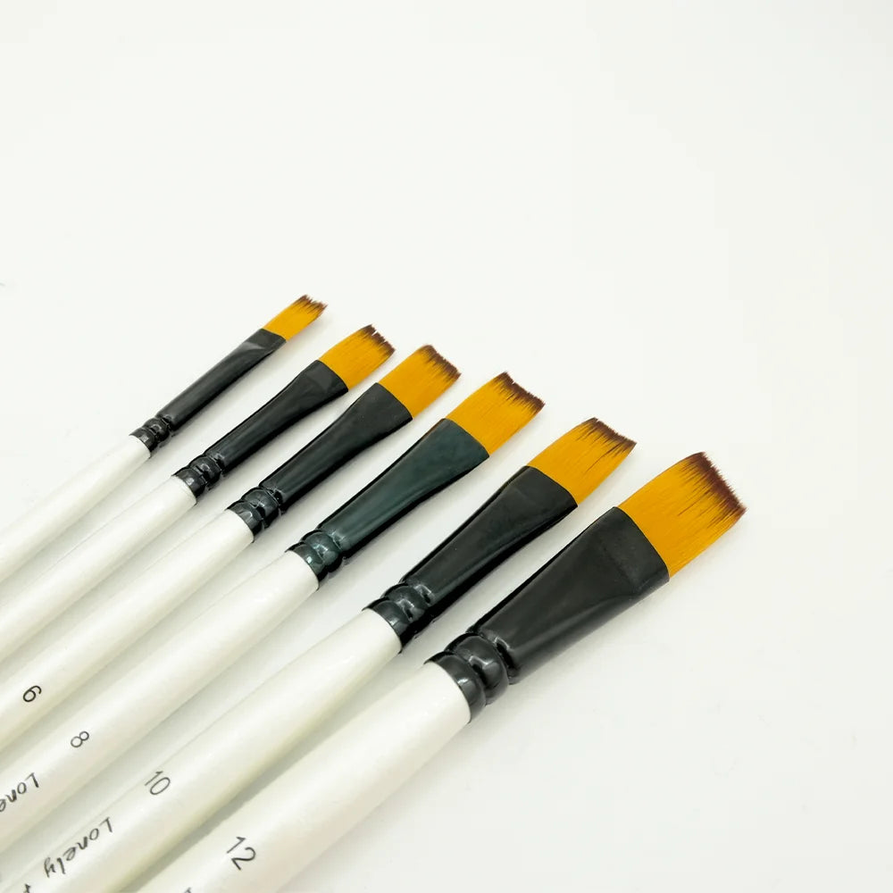 6PCS Flat Paint Brushes ,Watercolor Brush Synthetic Nylon Craft Artist Brushs for Adult Artist Oil Canvas Oasis Select WHITE