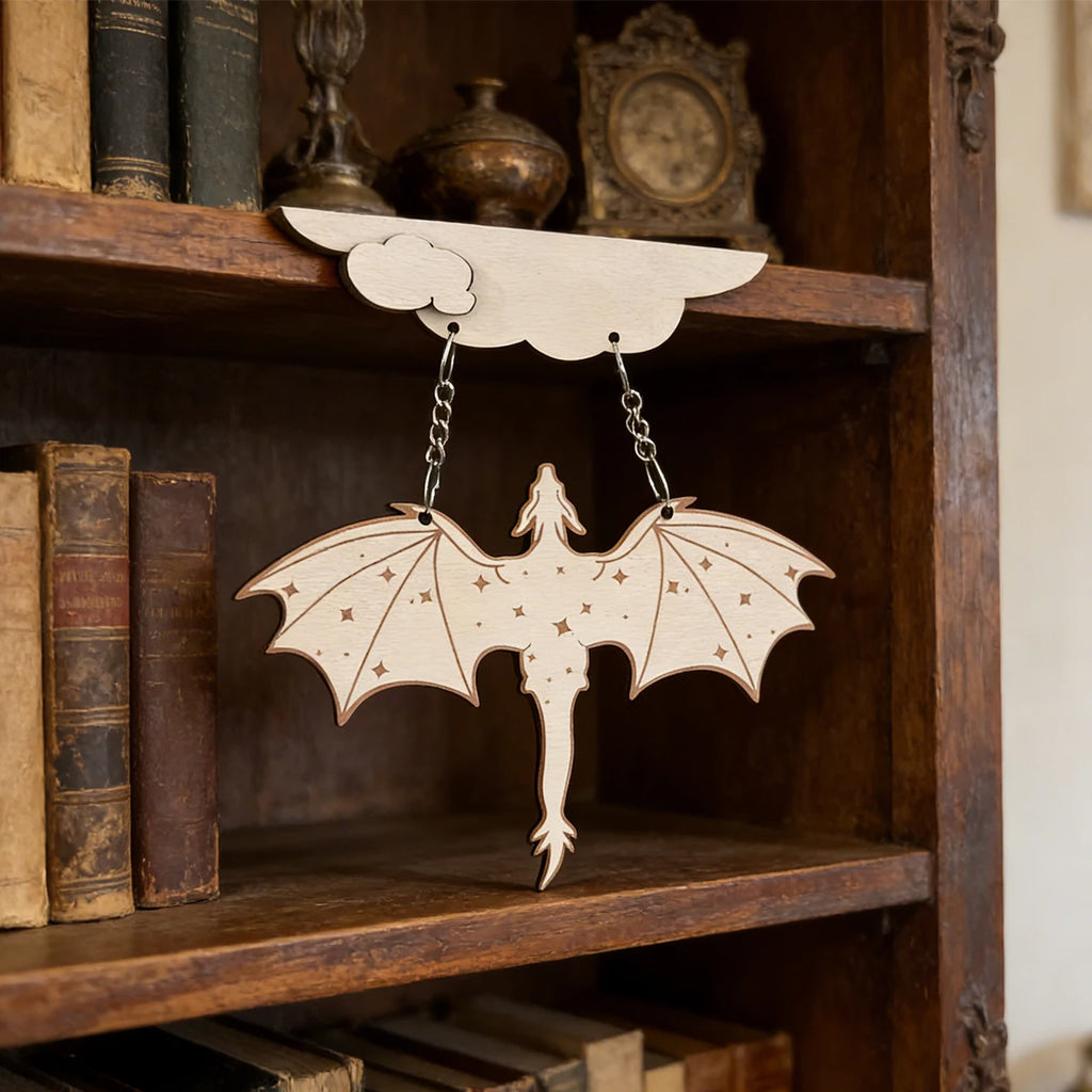 Wood Dragon Bookshelf Witchy Decor Goth Car Accessories Fantasy Book Lover Gift Magical Library Reading Nook Unique Merchandise Oasis Select