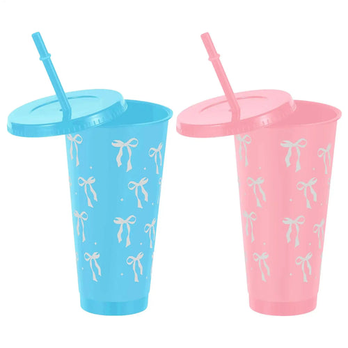 straw cup 12Pcs Reusable Party Cups with Straw Lid For Ice Coffee Juice Tea Cute Bowknot Plastic Cups Portable Drinking Cups Oasis Select