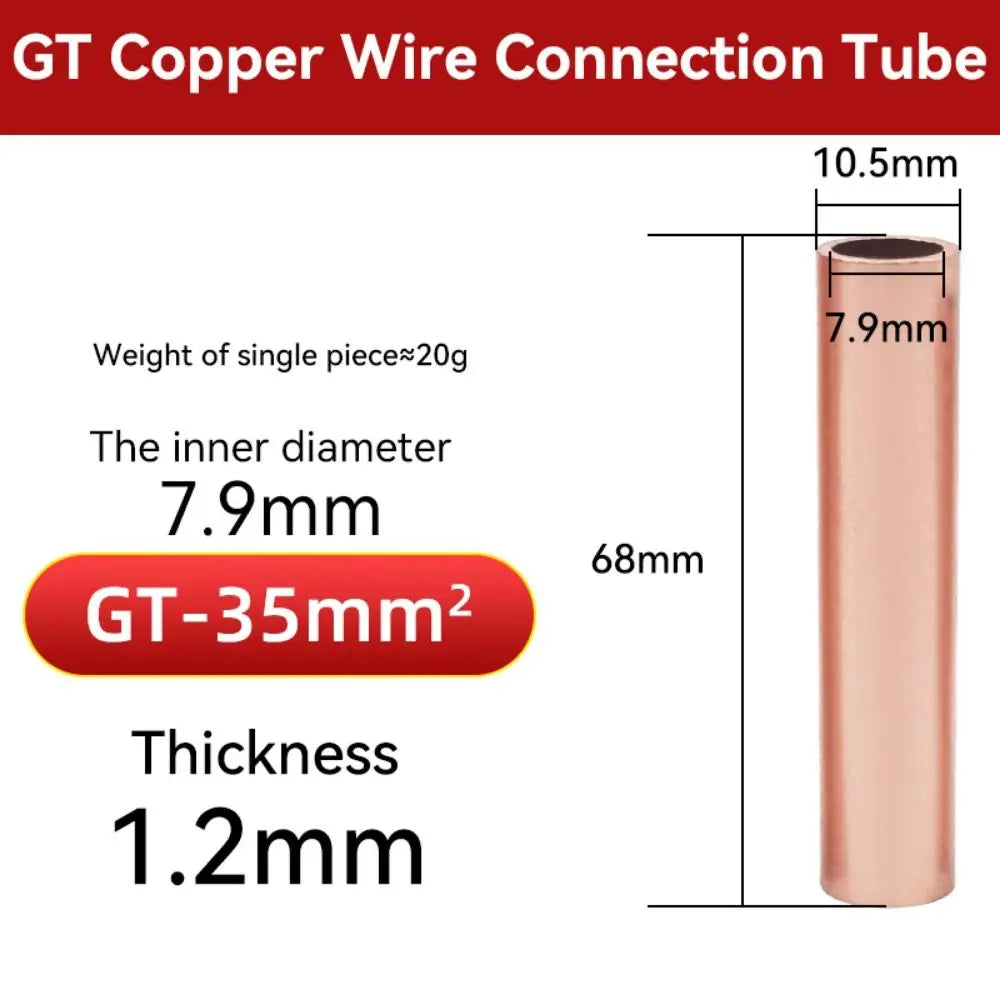 Ferrule Lug Connector Crimp Terminal GT Copper Wire Cable Hole Passing Connecting Sleeve Tube GT-10/16/25/35/50/70/95/120mm2 Ter Oasis Select GT-35mm2