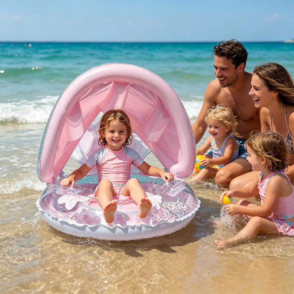Pool Float with Canopy Kids Pool Float with Backrest Cute Swim Ring for Kids Beach Water Lake Summer Travel Vacation Party Oasis Select