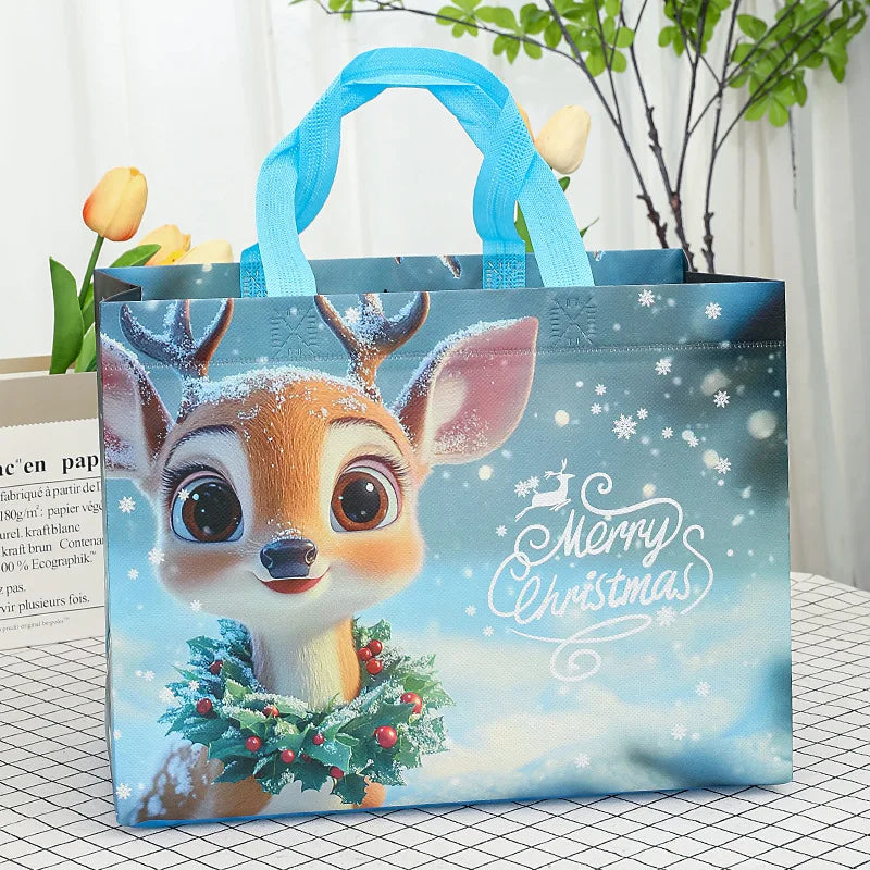 Christmas Snowman & Santa Non-Woven Gift Bag | Holiday Tote