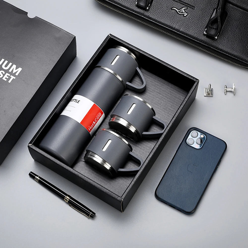 304 Stainless Steel Thermos Gift Set | 3 Lids, Hot & Cold