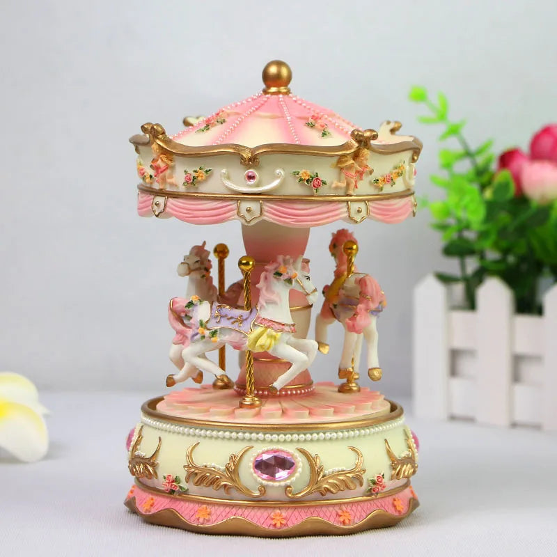 Luminous Carousel Music Box Music Box for Little Girl Princess Classmate Girl Heart Girl Birthday Gift Music Box Oasis Select pink B