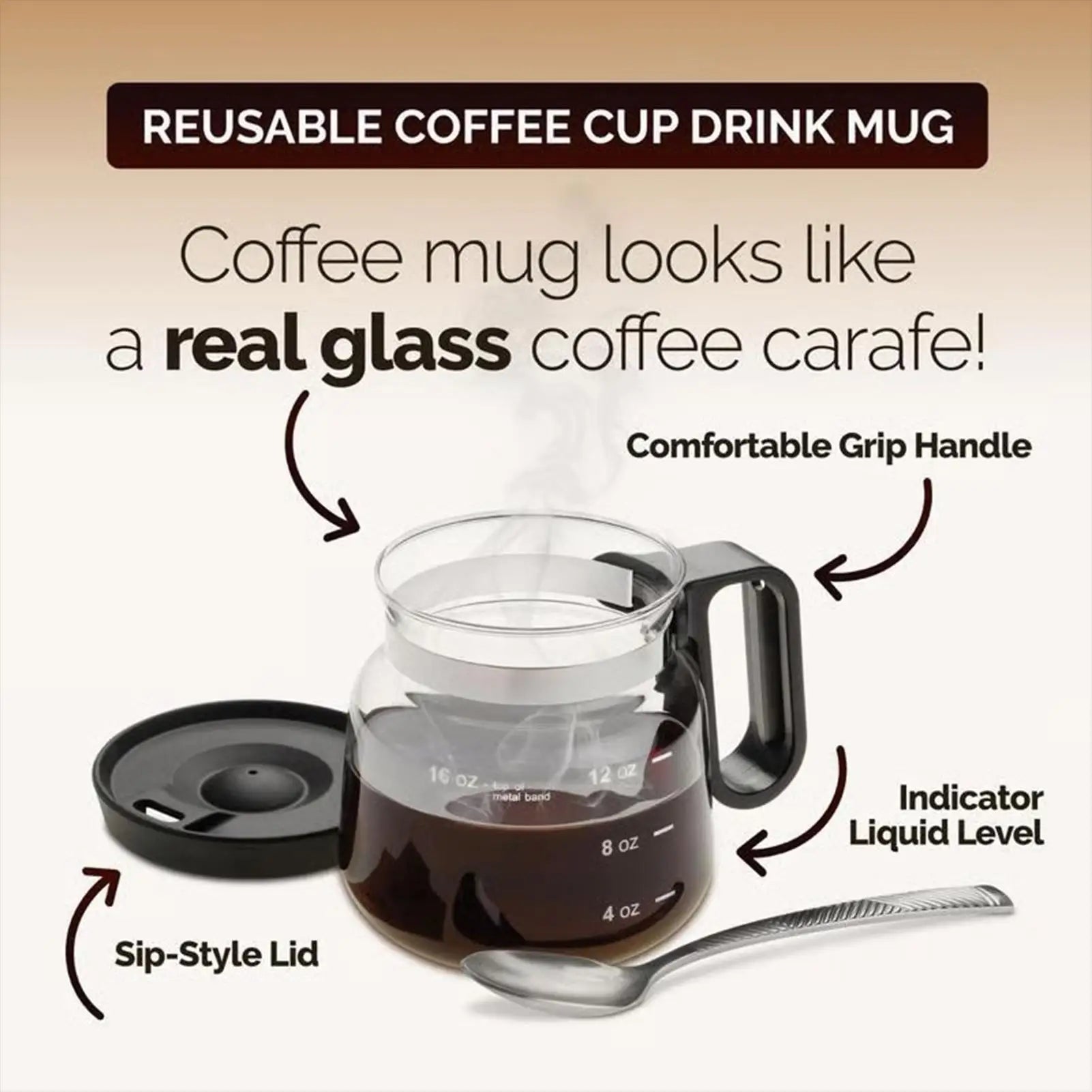 Clear Glass Coffee Mugs 16oz Glass Coffee Cups Travel Mug Pot Drinking Cups with Lid for Hot Cold Beverage Milk Latte Cappuccino Oasis Select